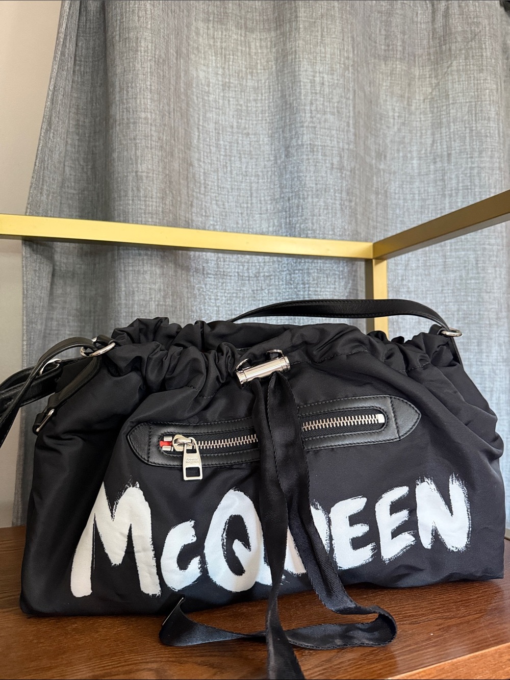 S Alexander McQueen Black Graffiti Logo Drawstring Duffel - Picture 11 of 15